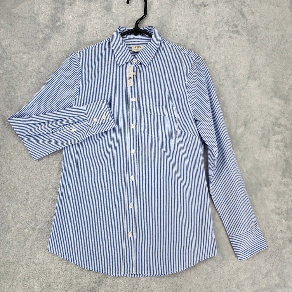 J.Crew Button Up Shirt Womens XS Cotton Poplin Signature Fit Blue Striped NWT